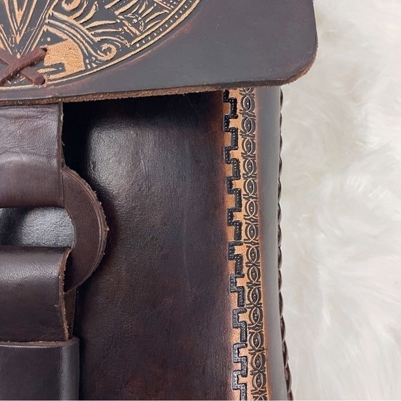 Vintage Hand Tooled Hard Leather Bag - Picture 2 of 11